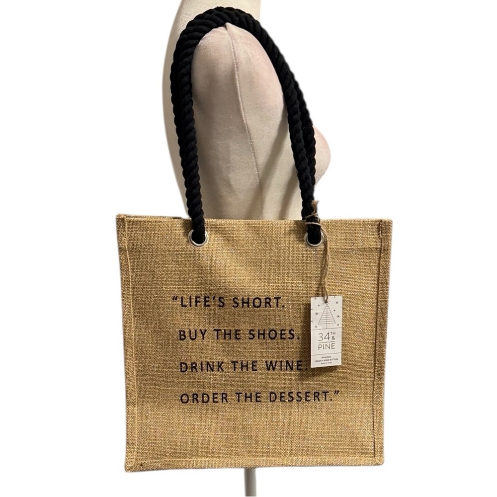 Burlap wine tote bag